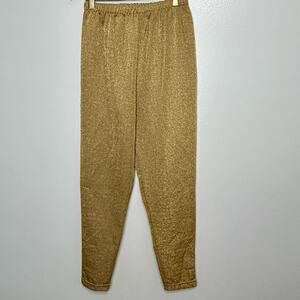 Vintage Gold Oxford Sport Pants Small Women Metallic Made in USA Elastic Tapered
